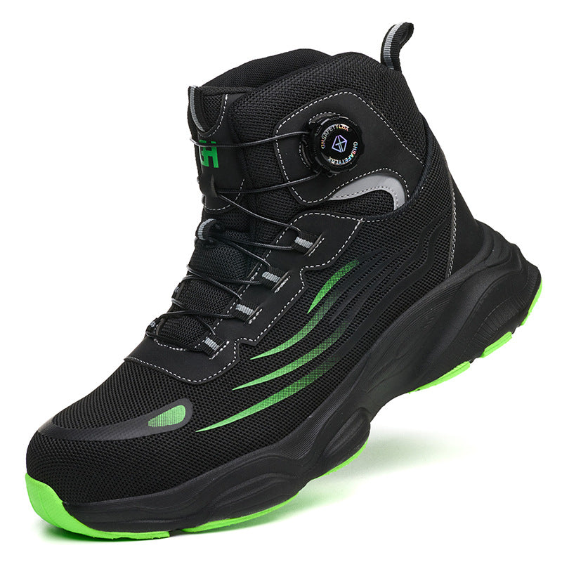 Safety Work Shoes for Men Summer Mesh Breathable Anti-Slip Rotating Buckle No-Tie Labor Protection Shoe