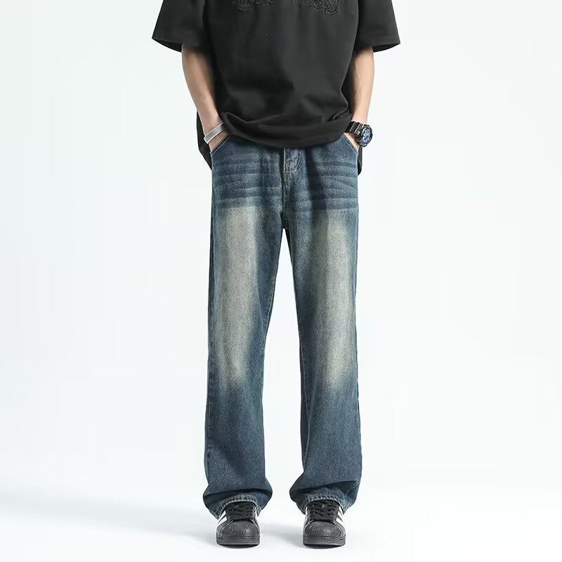 Retro washed gradient denim micro flared high street wide leg pants