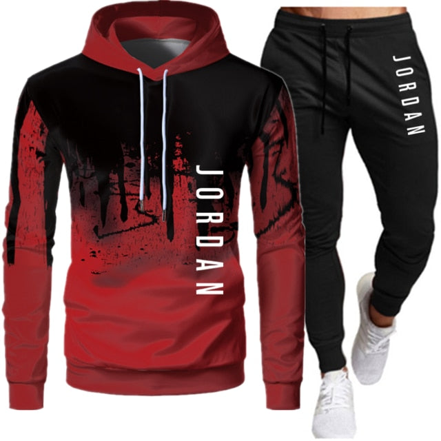 Sets Tracksuit Men Autumn Winter Hooded Sweatshirt Drawstring Outfit Sportswear Two Piece Set