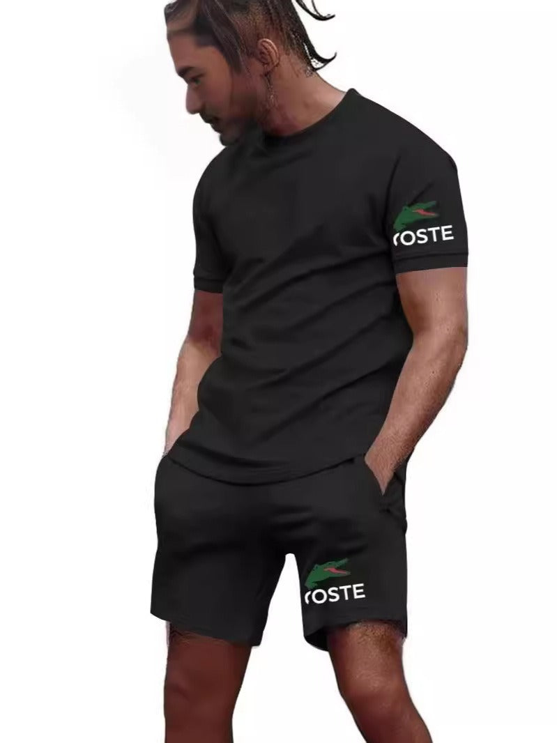 Summer sportswear set, men's fashion two-piece set, sports, fitness, running, leisure, quick drying short sleeved shorts