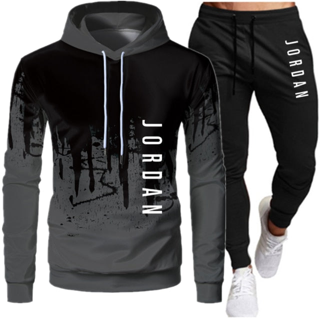 Sets Tracksuit Men Autumn Winter Hooded Sweatshirt Drawstring Outfit Sportswear Two Piece Set