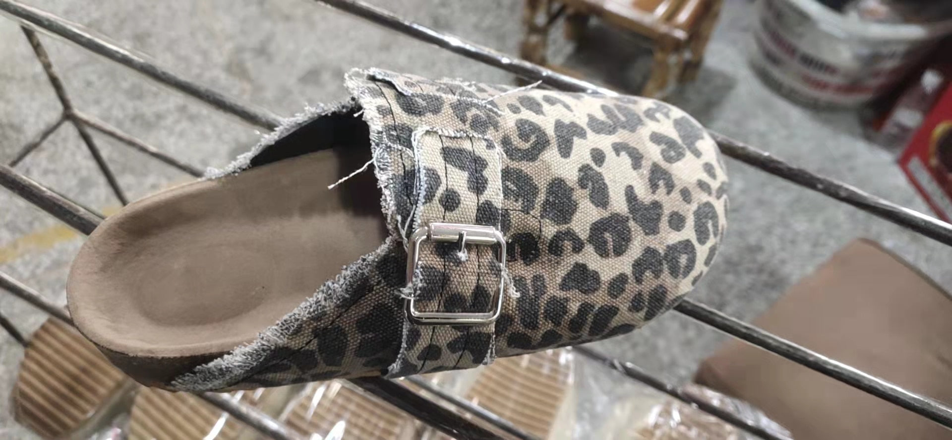 Women's faux suede wedge slippers with open toe design in camouflage