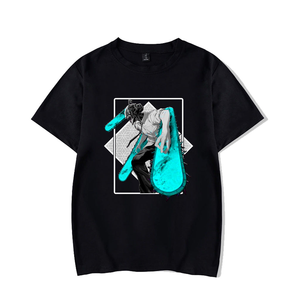 Chainsaw Man Denji Makima Printed Black Short Sleeve T-Shirt