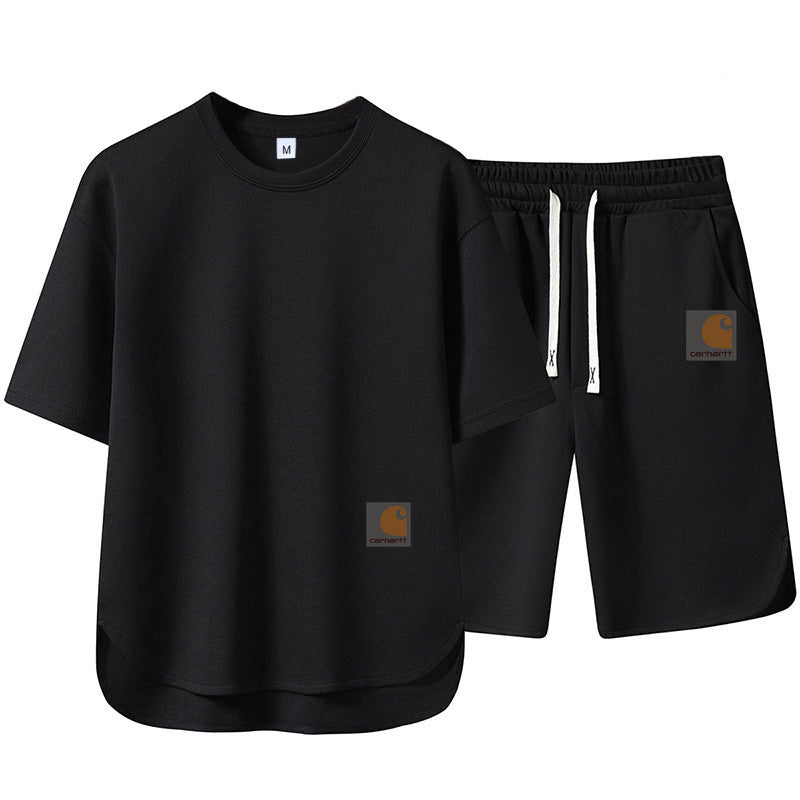 Summer Men's High-end Casual Sports Set Loose Fashion Versatile Shorts Round Neck Short Sleeve T-Shirt Two-piece Set