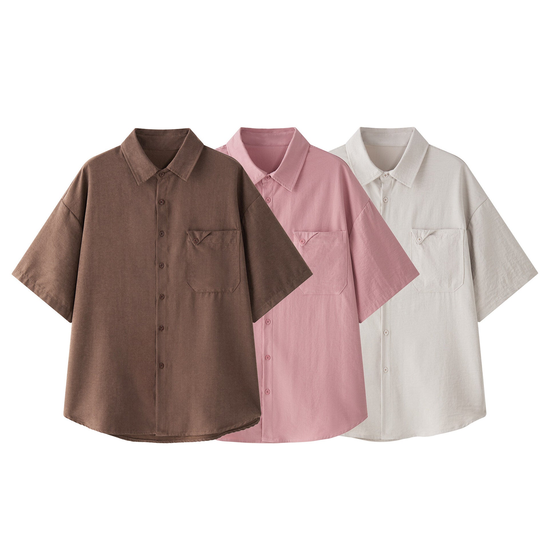 Simple solid color ice silk cool casual short sleeved shirt for men