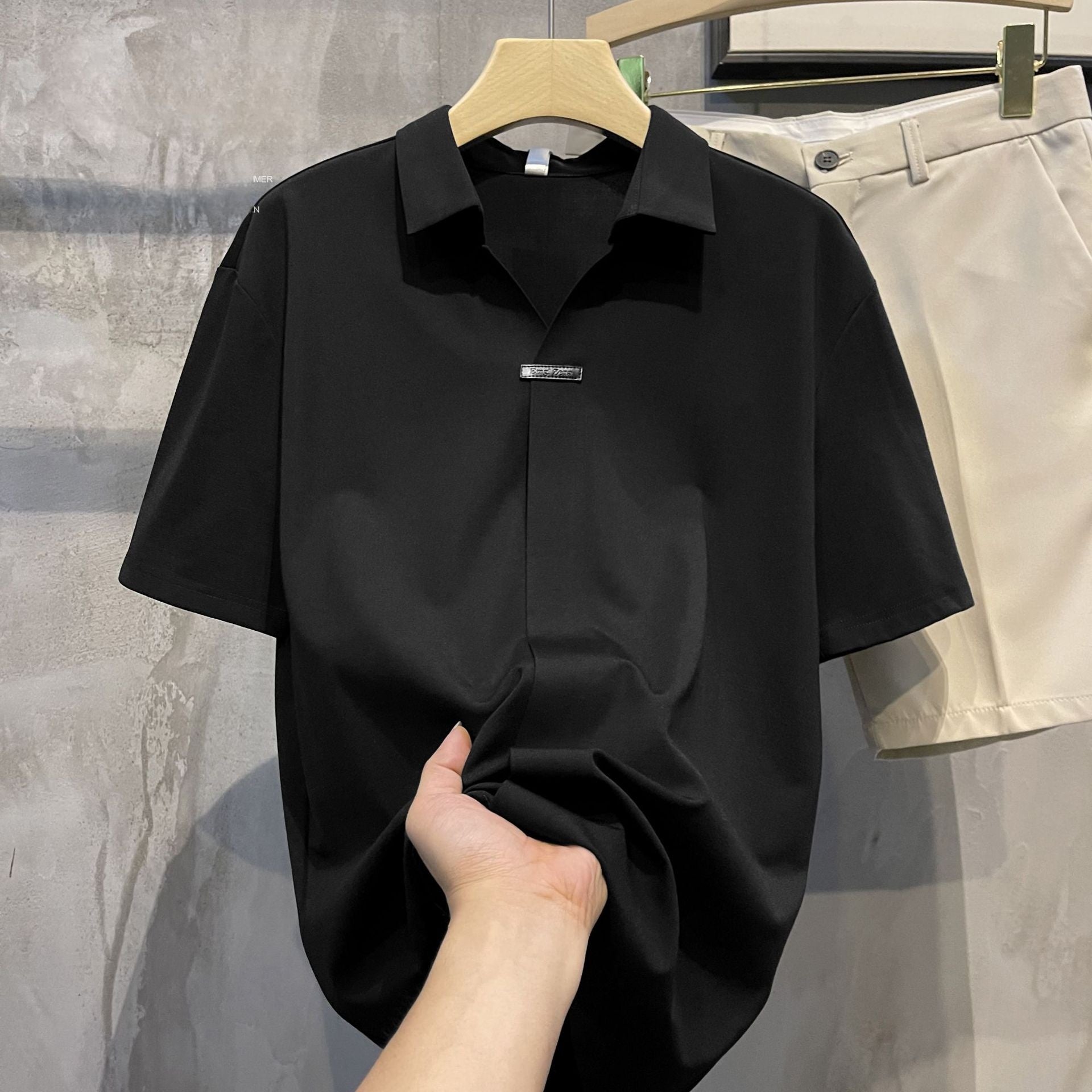 Solid color comfortable short sleeved thin retro shirt top