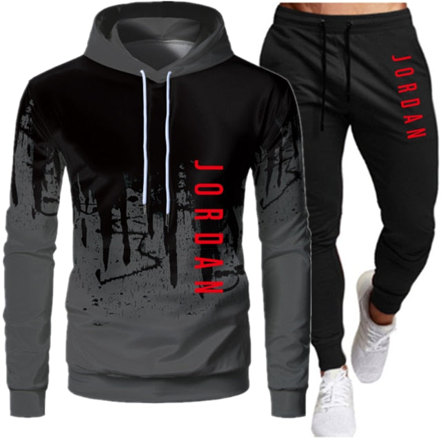 Sets Tracksuit Men Autumn Winter Hooded Sweatshirt Drawstring Outfit Sportswear Two Piece Set