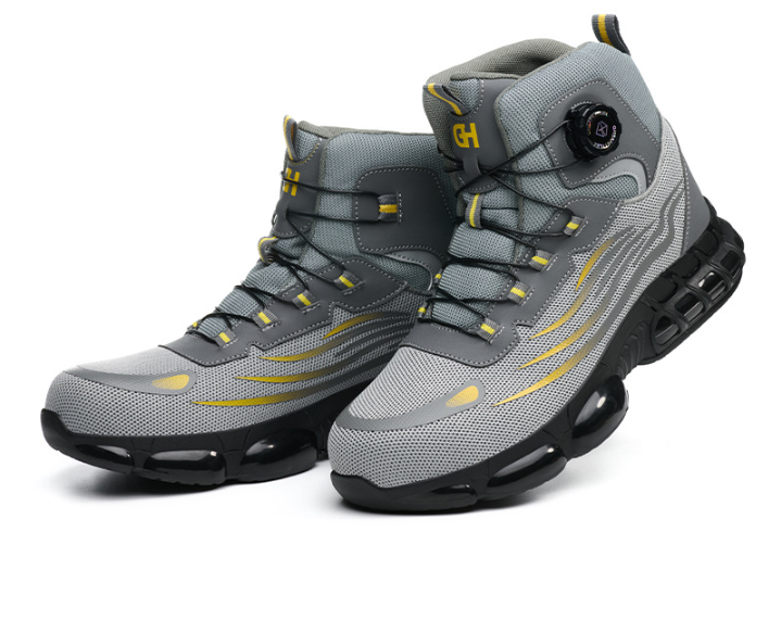 Safety Work Shoes for Men Summer Mesh Breathable Anti-Slip Rotating Buckle No-Tie Labor Protection Shoe