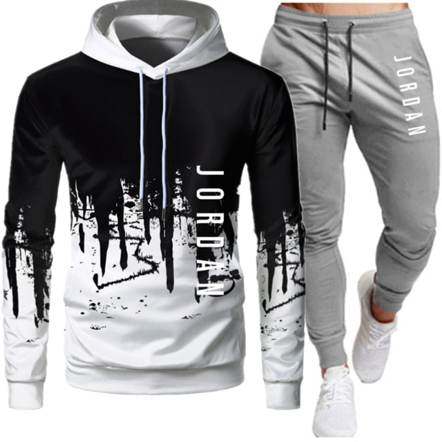 Sets Tracksuit Men Autumn Winter Hooded Sweatshirt Drawstring Outfit Sportswear Two Piece Set