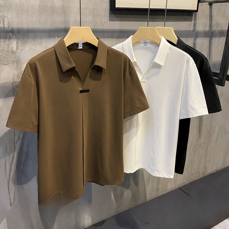 Solid color comfortable short sleeved thin retro shirt top