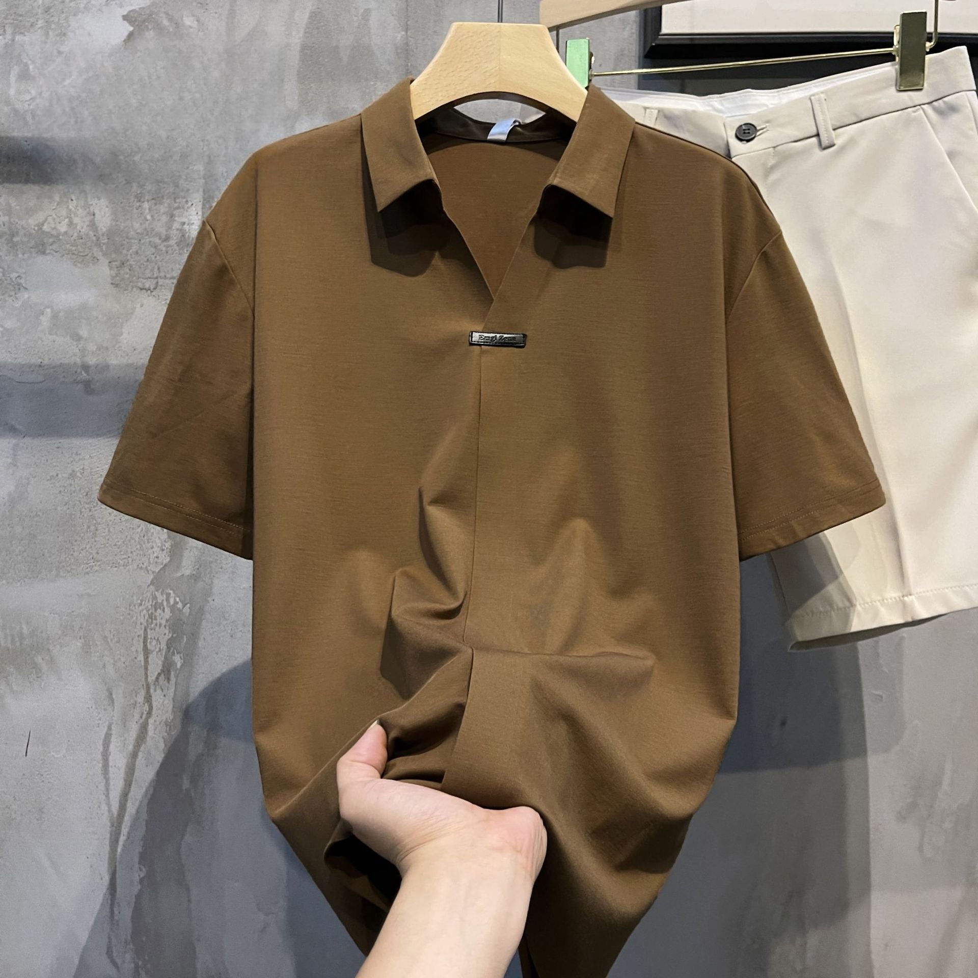 Solid color comfortable short sleeved thin retro shirt top