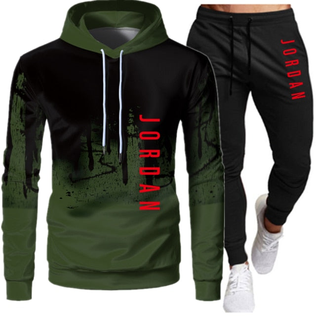 Sets Tracksuit Men Autumn Winter Hooded Sweatshirt Drawstring Outfit Sportswear Two Piece Set