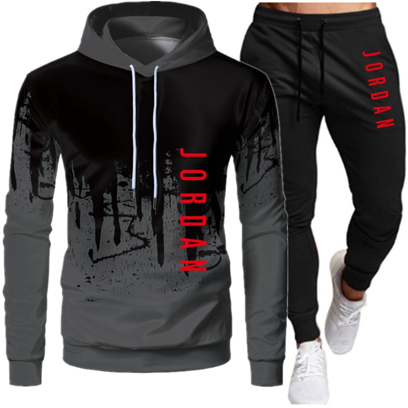 Sets Tracksuit Men Autumn Winter Hooded Sweatshirt Drawstring Outfit Sportswear Two Piece Set