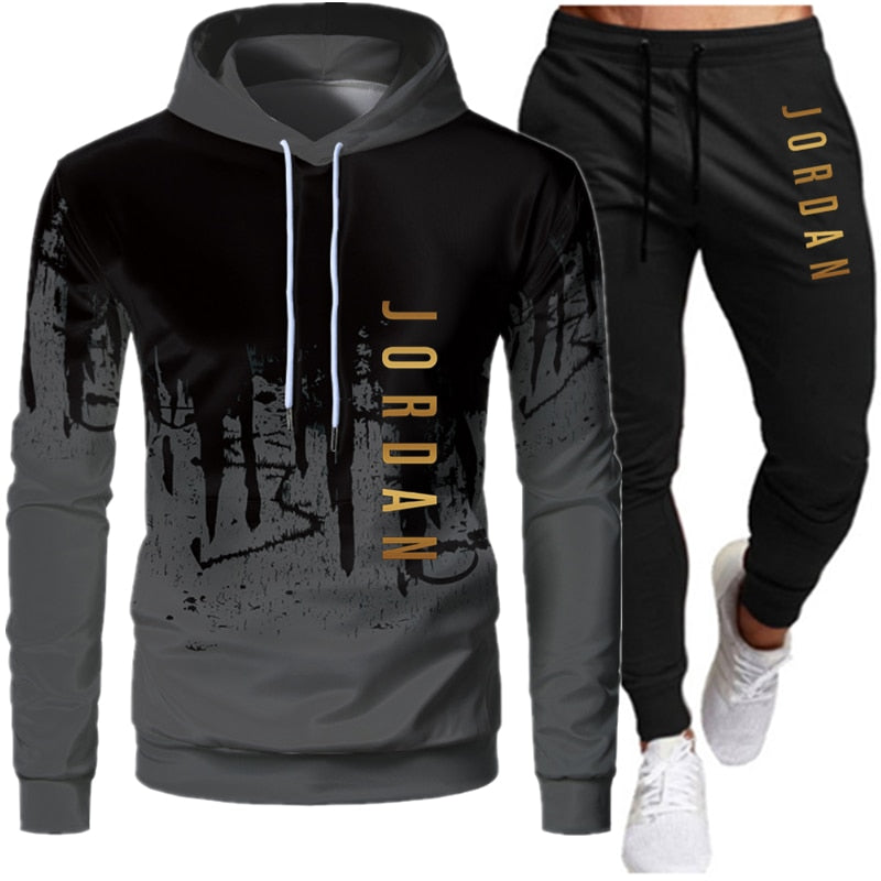 Sets Tracksuit Men Autumn Winter Hooded Sweatshirt Drawstring Outfit Sportswear Two Piece Set