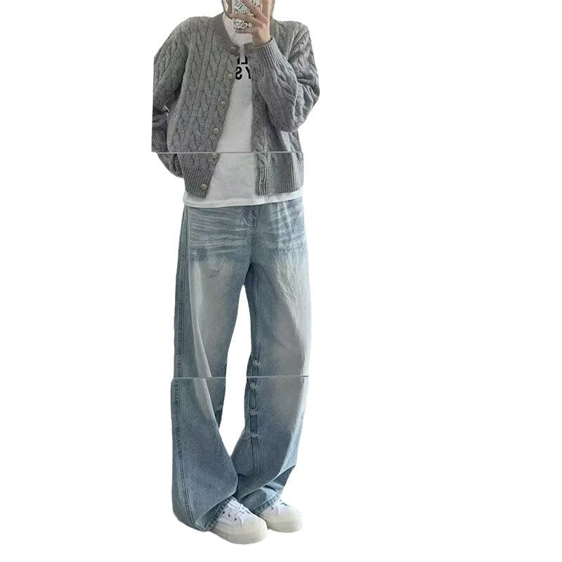 Street Washed Vintage Denim Pants Women Straight Loose Vibe Style Casual Long Trousers