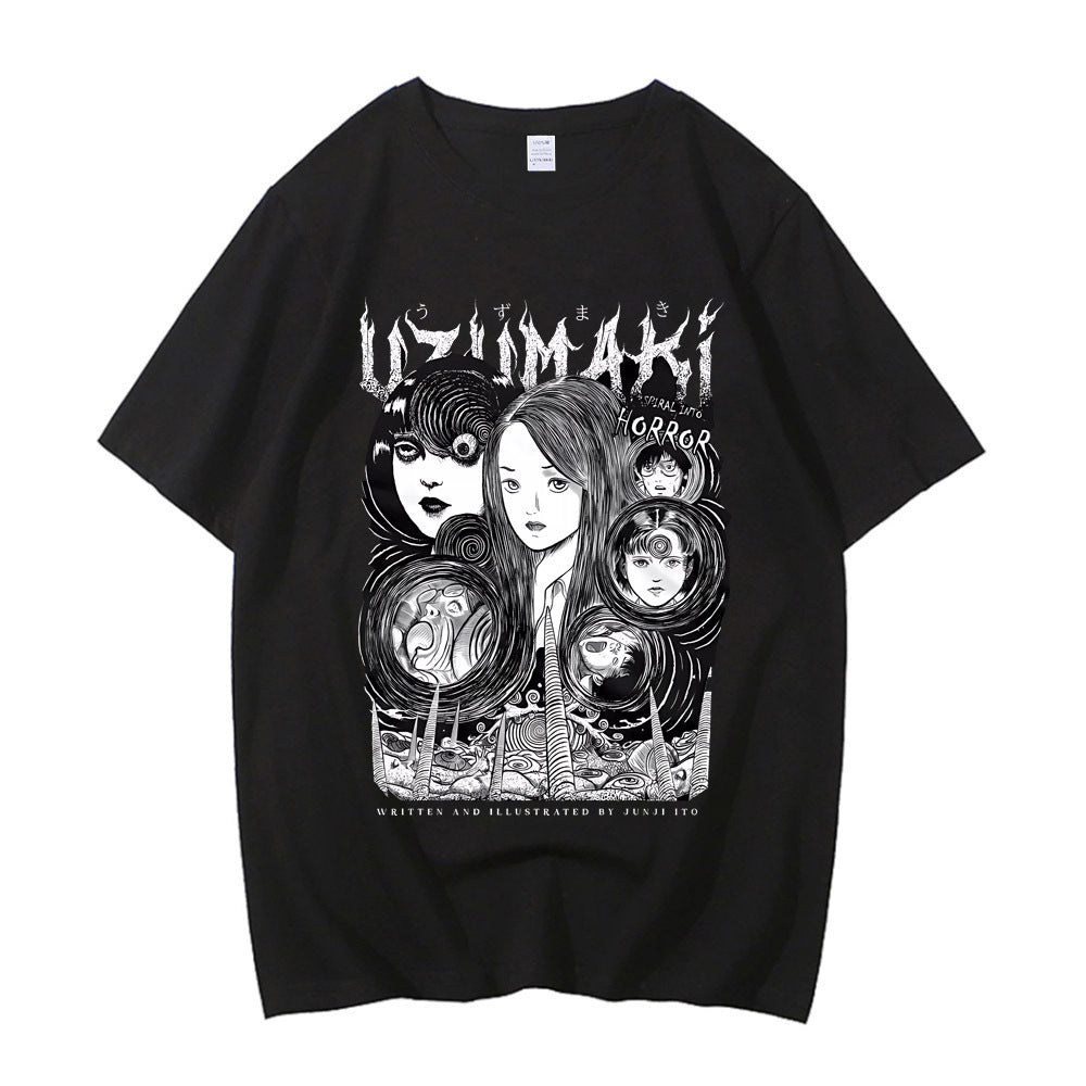 Cartoon Junji Ito Uzumaki T-Shirt Horror Japan Guro Funny Gi