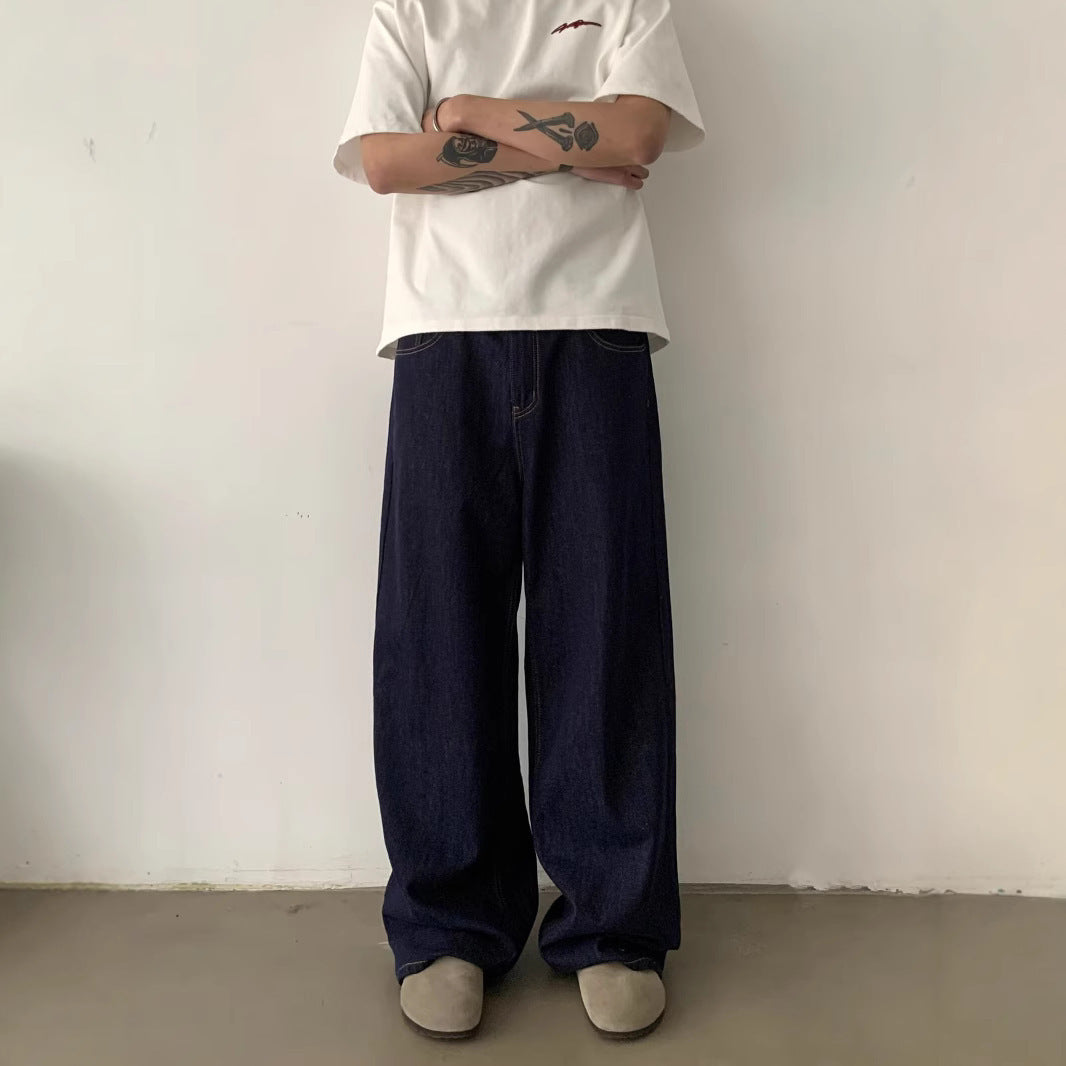 Vintage Straight Leg Wide Leg Jeans Unisex Loose Casual Relaxed Fit INS Design Floor-Length Pants