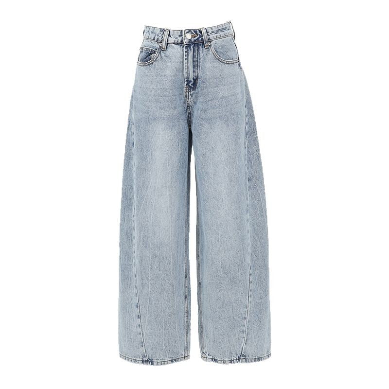 Women's Shallow Blue Wide-Leg Jeans Loose Slim High-Waist Floor-Length Pants