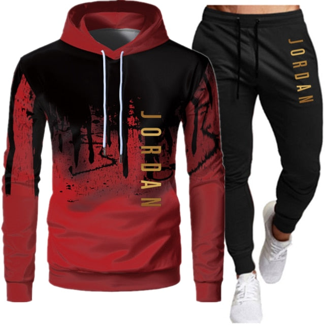 Sets Tracksuit Men Autumn Winter Hooded Sweatshirt Drawstring Outfit Sportswear Two Piece Set