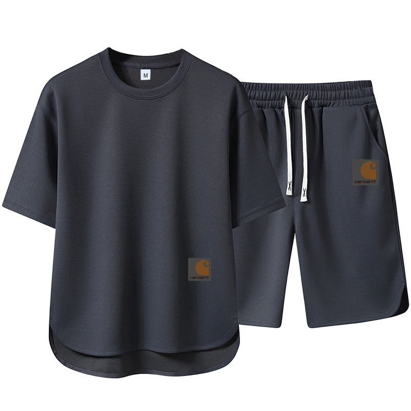 Summer Men's High-end Casual Sports Set Loose Fashion Versatile Shorts Round Neck Short Sleeve T-Shirt Two-piece Set