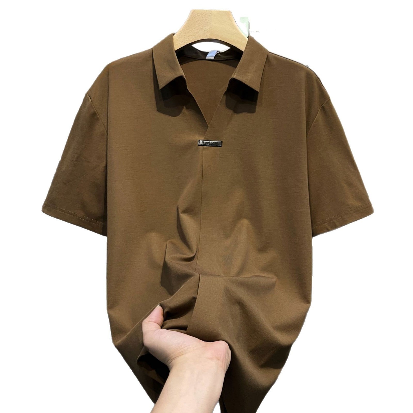 Solid color comfortable short sleeved thin retro shirt top