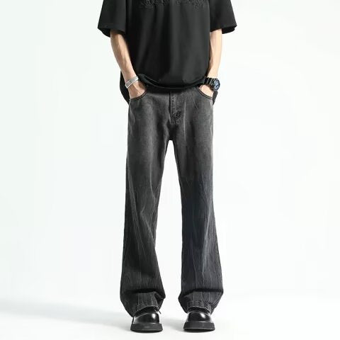 Retro washed gradient denim micro flared high street wide leg pants