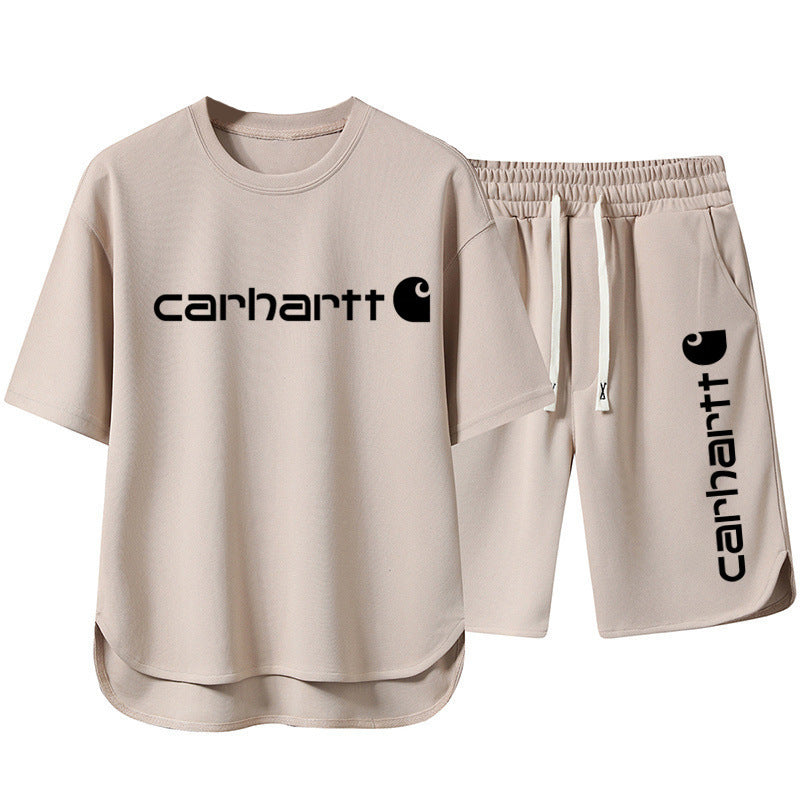 Summer Men's High-end Casual Sports Set Loose Fashion Versatile Shorts Round Neck Short Sleeve T-Shirt Two-piece Set