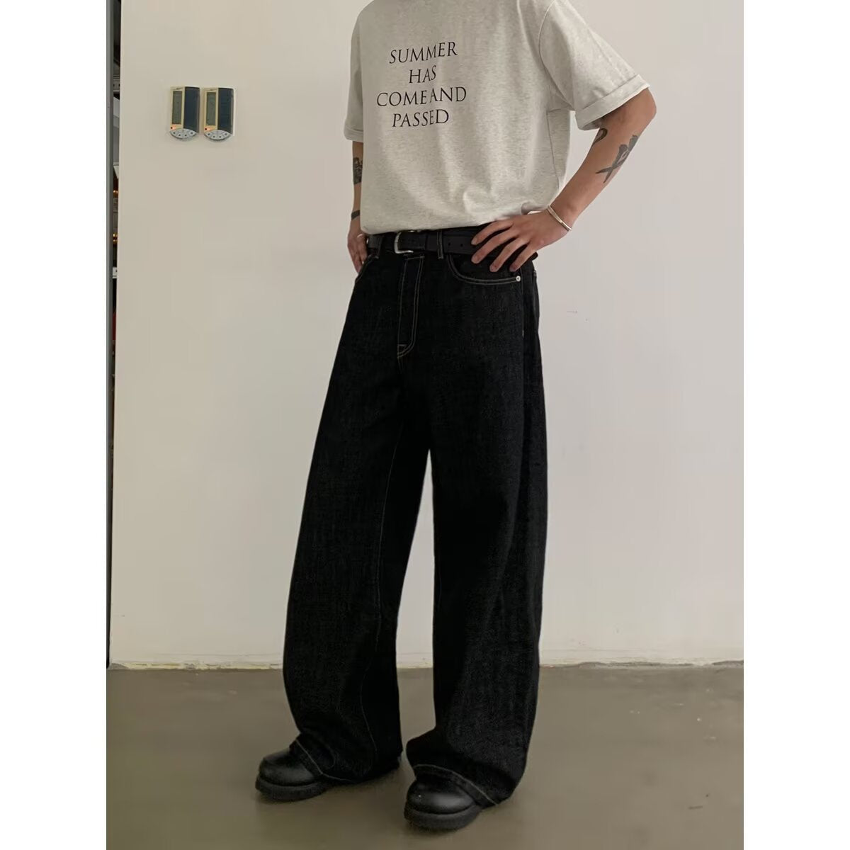 Vintage Straight Leg Wide Leg Jeans Unisex Loose Casual Relaxed Fit INS Design Floor-Length Pants