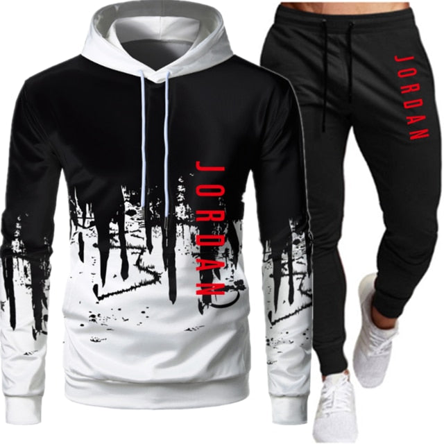 Sets Tracksuit Men Autumn Winter Hooded Sweatshirt Drawstring Outfit Sportswear  Two Piece Set