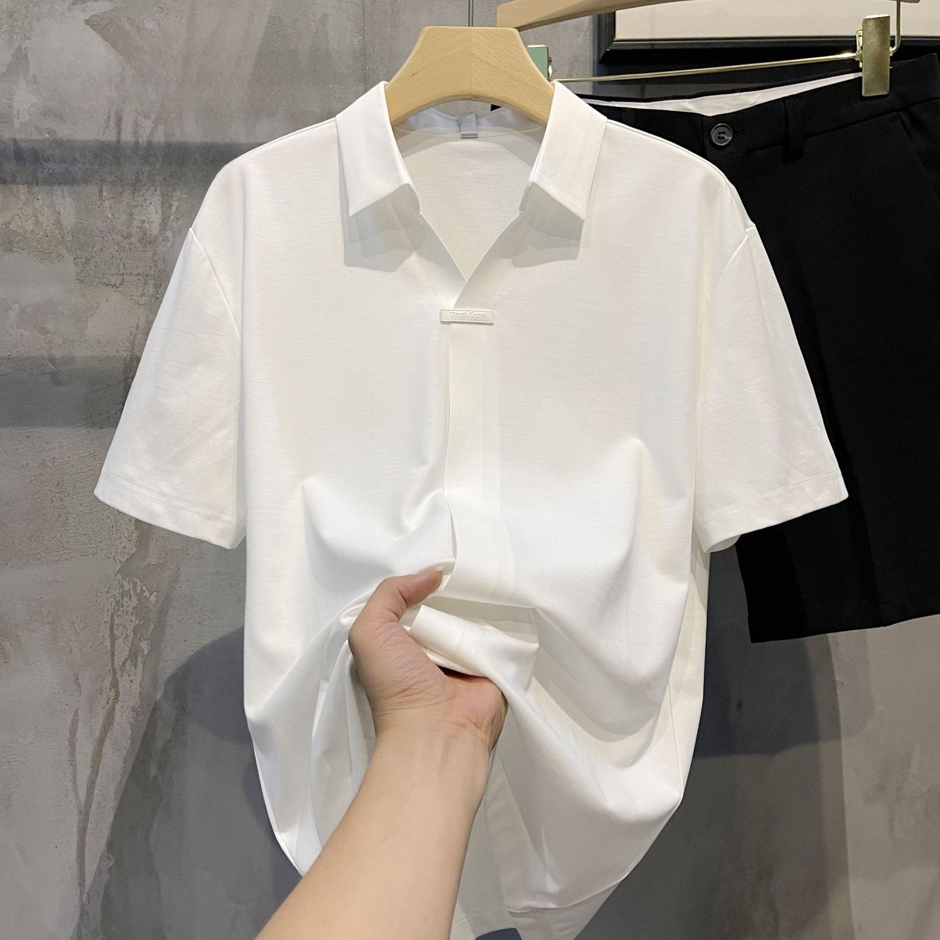 Solid color comfortable short sleeved thin retro shirt top