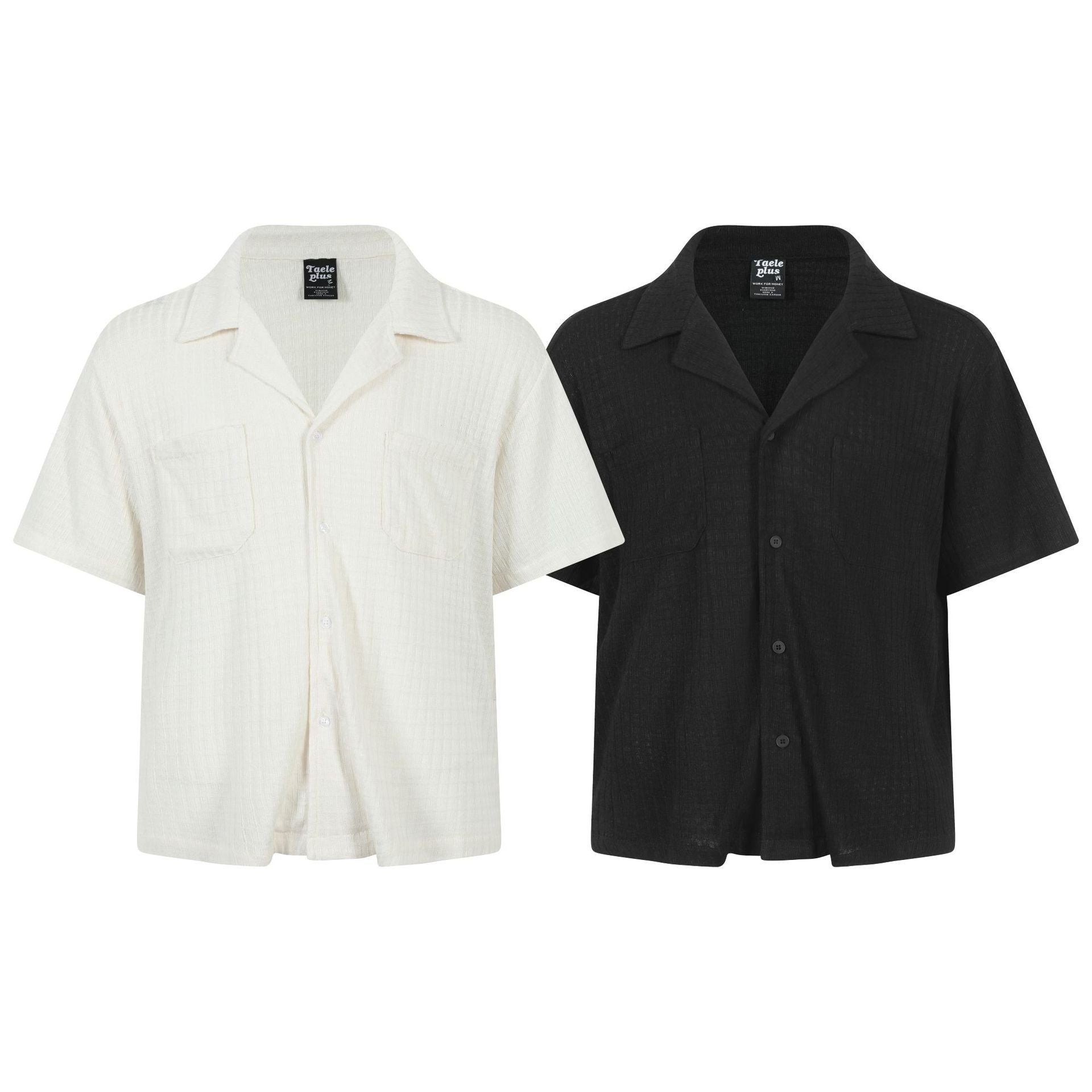 Texture sensation lapel short sleeved shirt for men simple solid color Cuban collar shirt