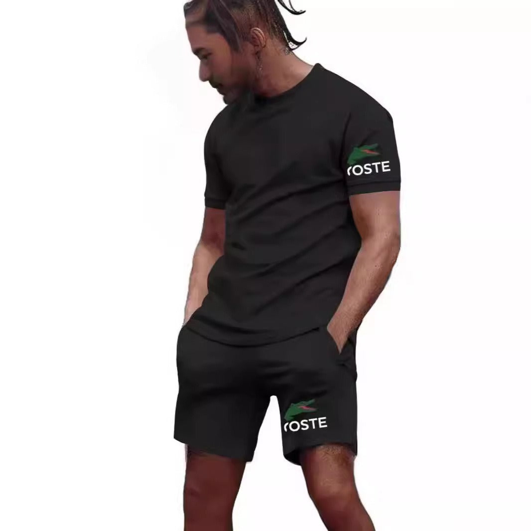 Summer sportswear set, men's fashion two-piece set, sports, fitness, running, leisure, quick drying short sleeved shorts