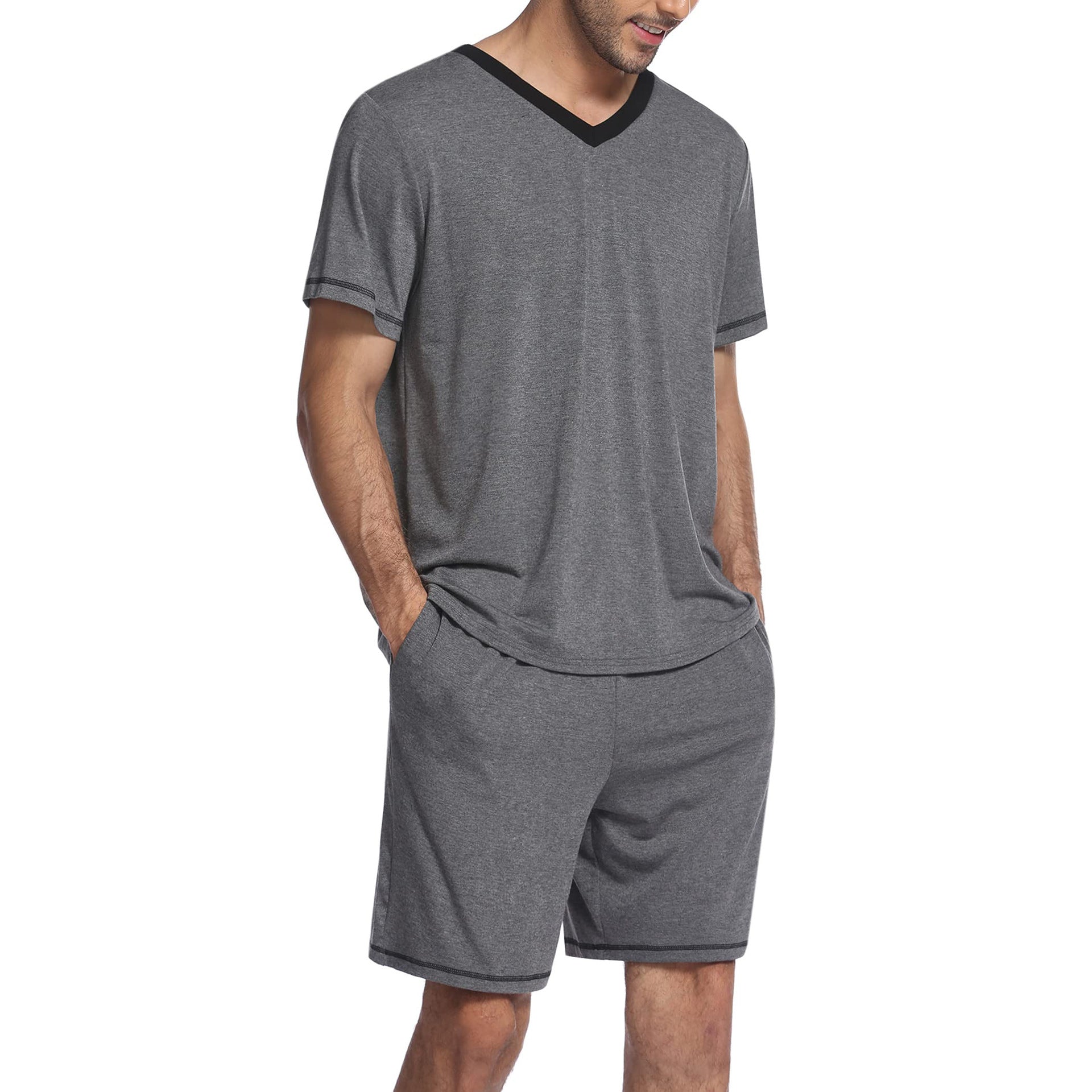Men's Set Short Sleeve Shorts Two-Piece Color Block Sportswear