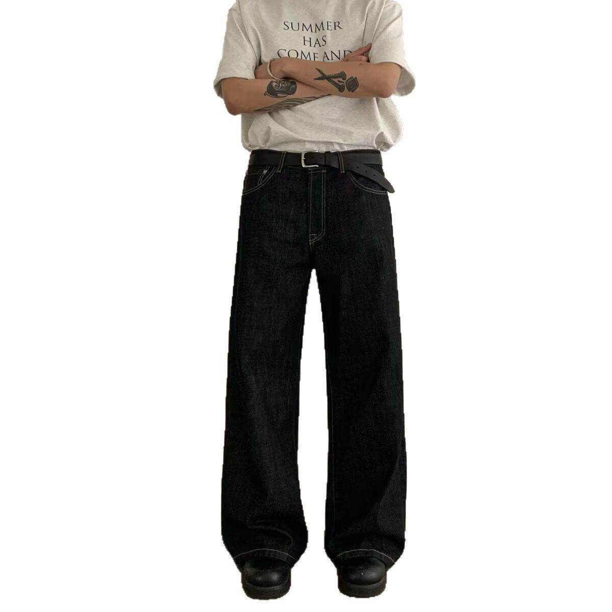 Vintage Straight Leg Wide Leg Jeans Unisex Loose Casual Relaxed Fit INS Design Floor-Length Pants