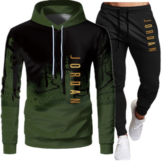 Sets Tracksuit Men Autumn Winter Hooded Sweatshirt Drawstring Outfit Sportswear  Two Piece Set
