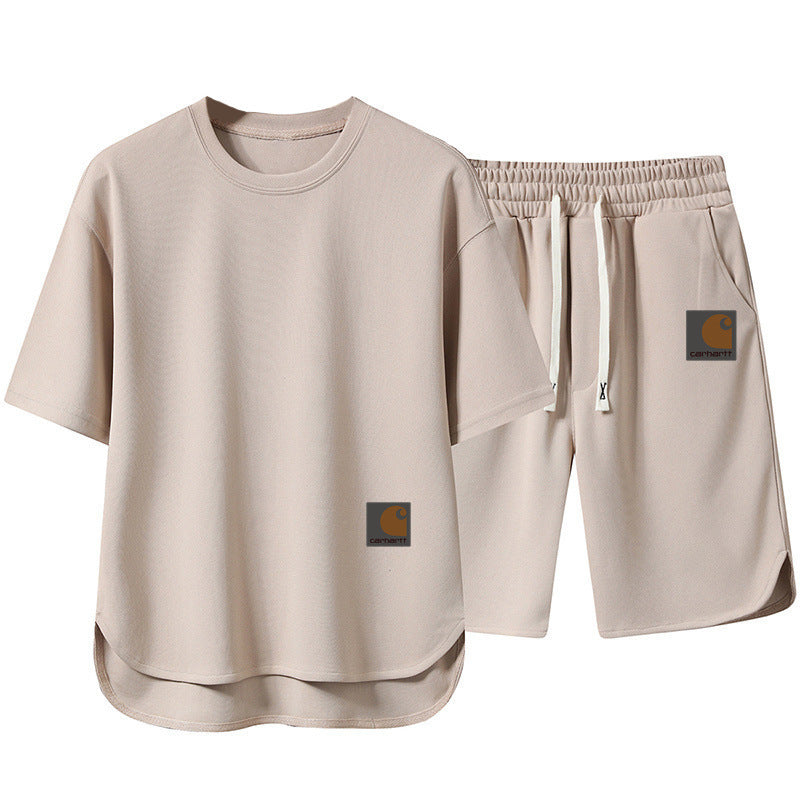Summer Men's High-end Casual Sports Set Loose Fashion Versatile Shorts Round Neck Short Sleeve T-Shirt Two-piece Set