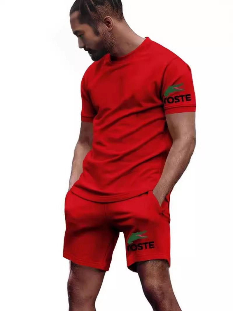Summer sportswear set, men's fashion two-piece set, sports, fitness, running, leisure, quick drying short sleeved shorts