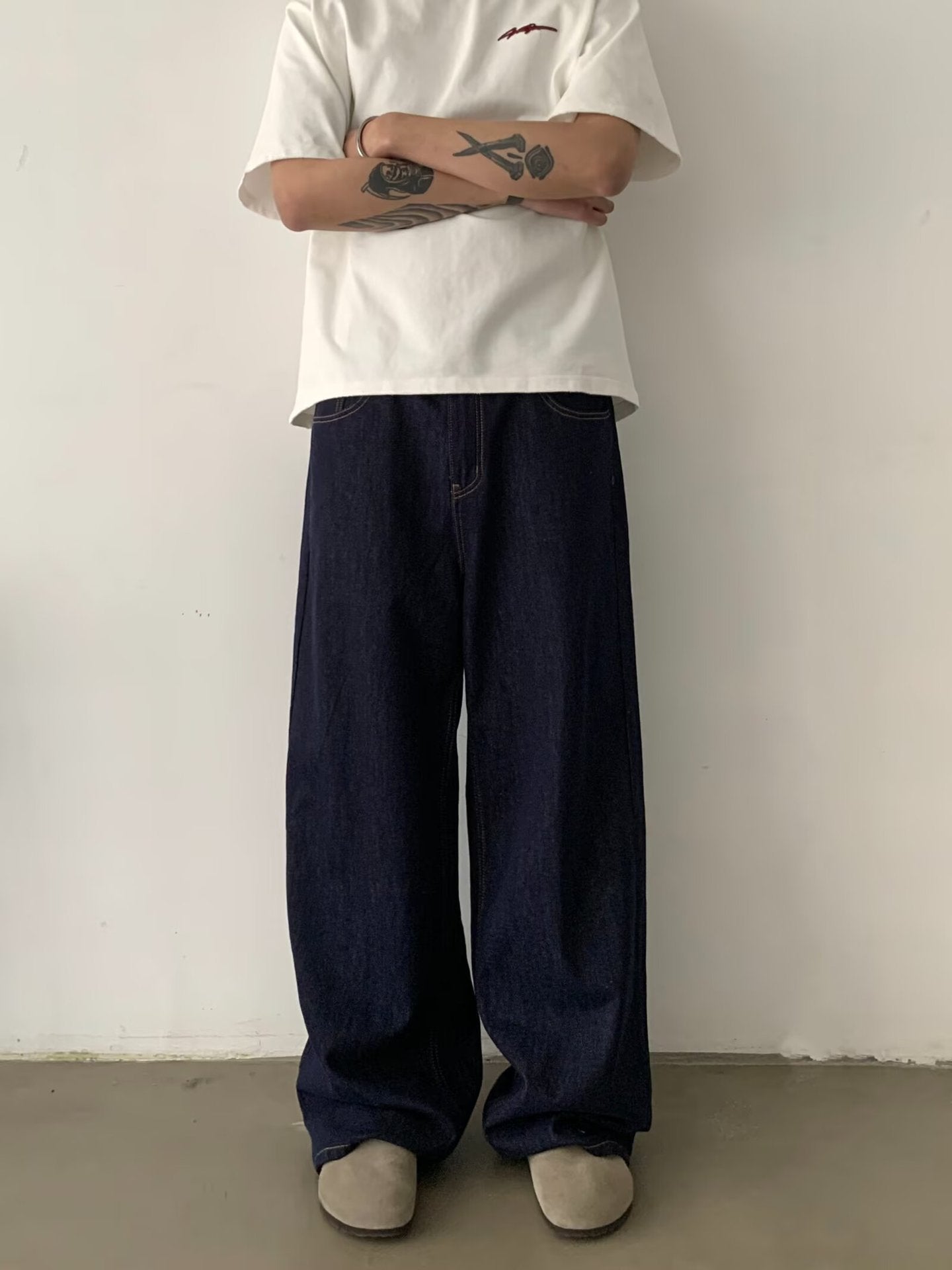 Vintage Straight Leg Wide Leg Jeans Unisex Loose Casual Relaxed Fit INS Design Floor-Length Pants