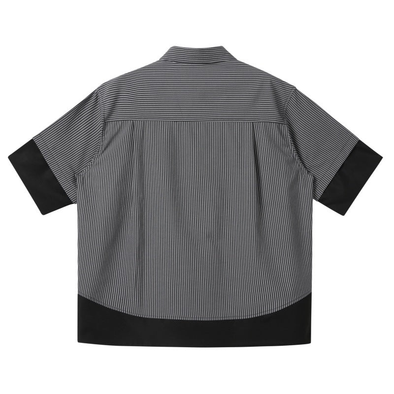 Color blocked striped short sleeved shirt for men