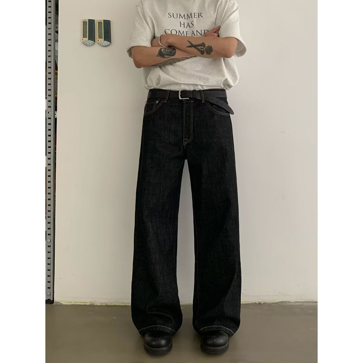 Vintage Straight Leg Wide Leg Jeans Unisex Loose Casual Relaxed Fit INS Design Floor-Length Pants
