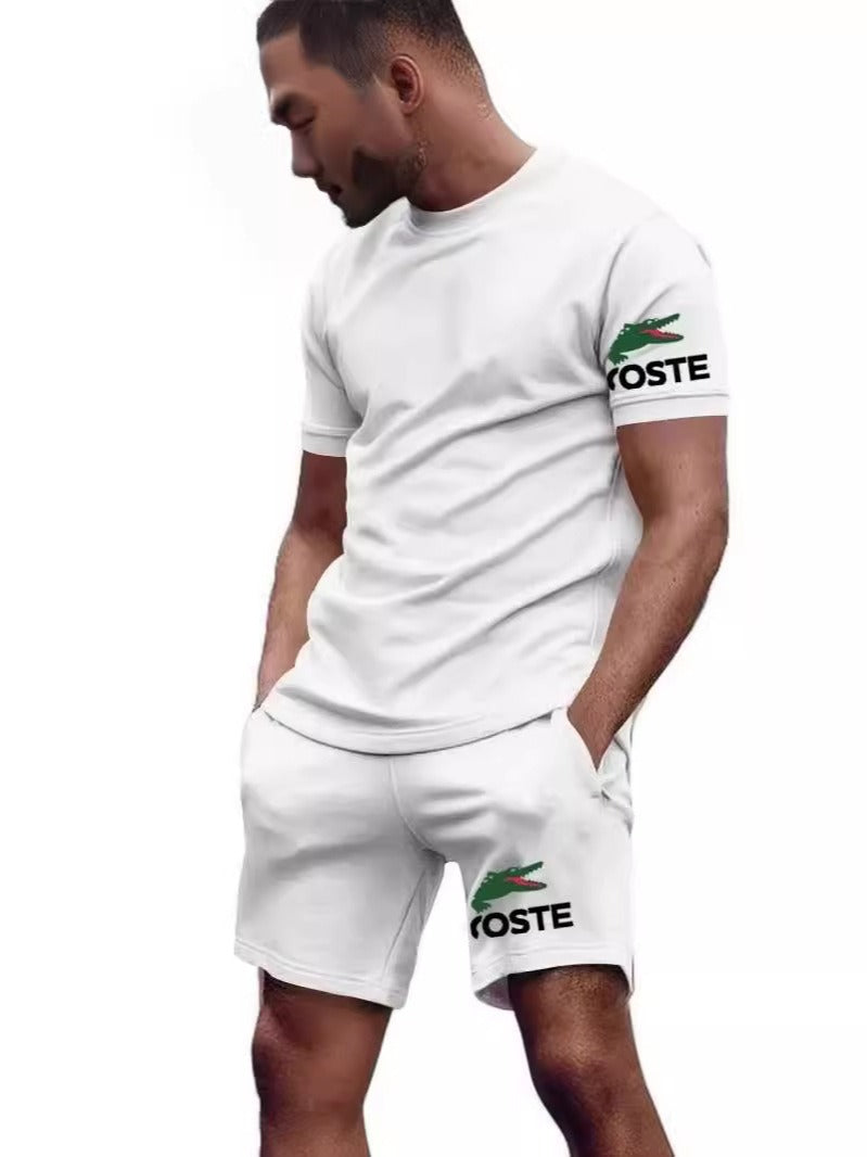 Summer sportswear set, men's fashion two-piece set, sports, fitness, running, leisure, quick drying short sleeved shorts