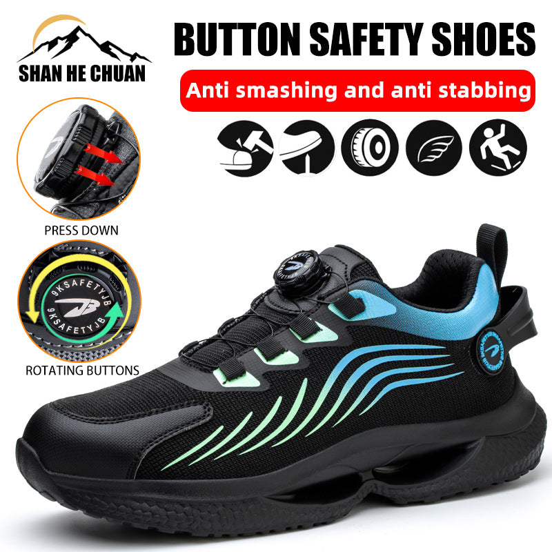 Safety shoes anti smashing anti piercing anti slip wear-resistant steel toe shoes lazy no tie safety shoes