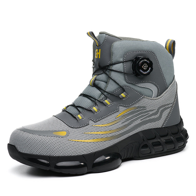 Safety Work Shoes for Men Summer Mesh Breathable Anti-Slip Rotating Buckle No-Tie Labor Protection Shoe