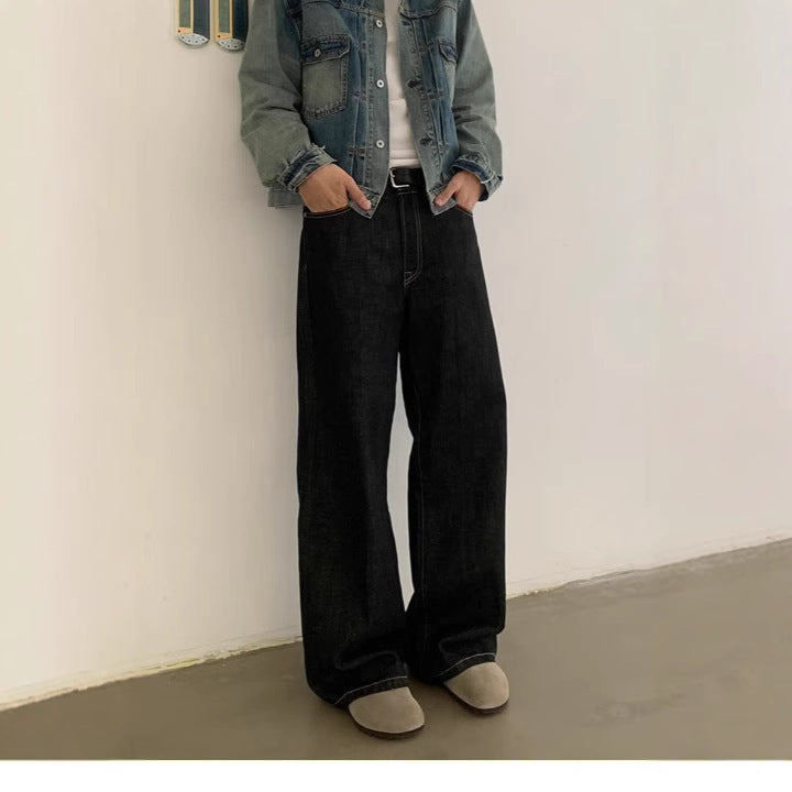 Vintage Straight Leg Wide Leg Jeans Unisex Loose Casual Relaxed Fit INS Design Floor-Length Pants
