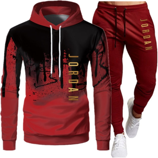 Sets Tracksuit Men Autumn Winter Hooded Sweatshirt Drawstring Outfit Sportswear  Two Piece Set