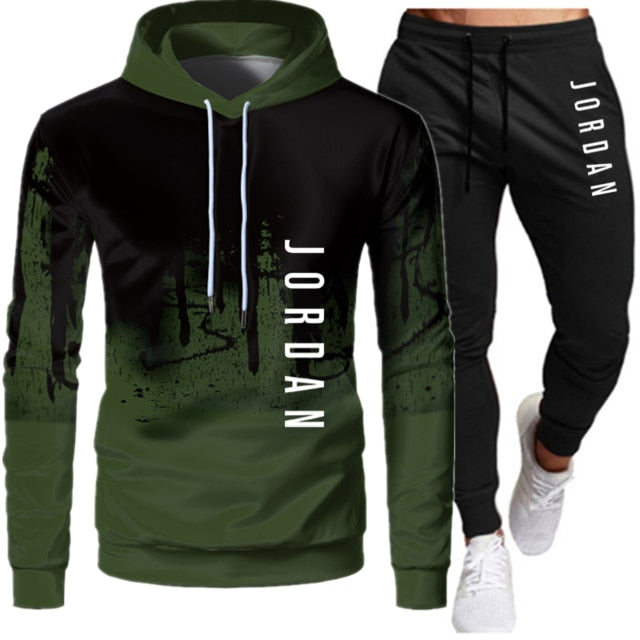 Sets Tracksuit Men Autumn Winter Hooded Sweatshirt Drawstring Outfit Sportswear  Two Piece Set