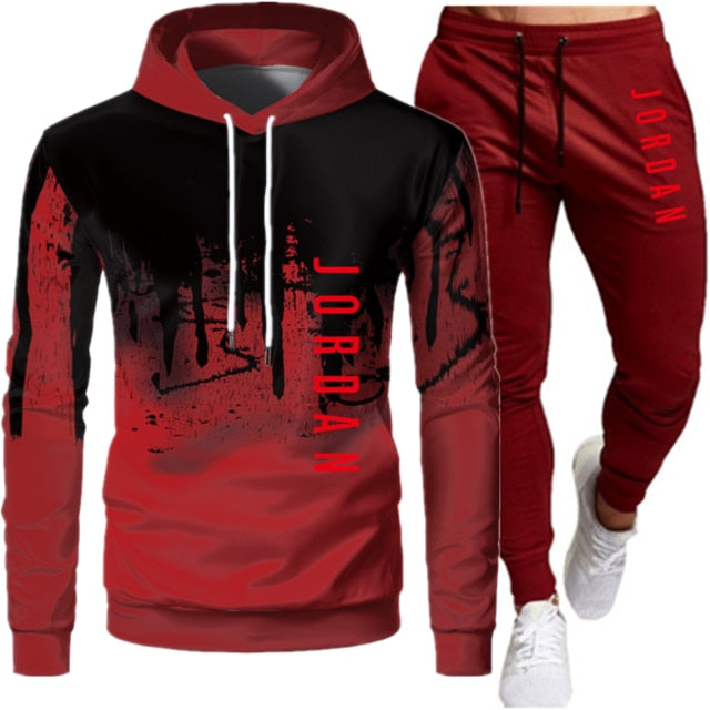 Sets Tracksuit Men Autumn Winter Hooded Sweatshirt Drawstring Outfit Sportswear  Two Piece Set