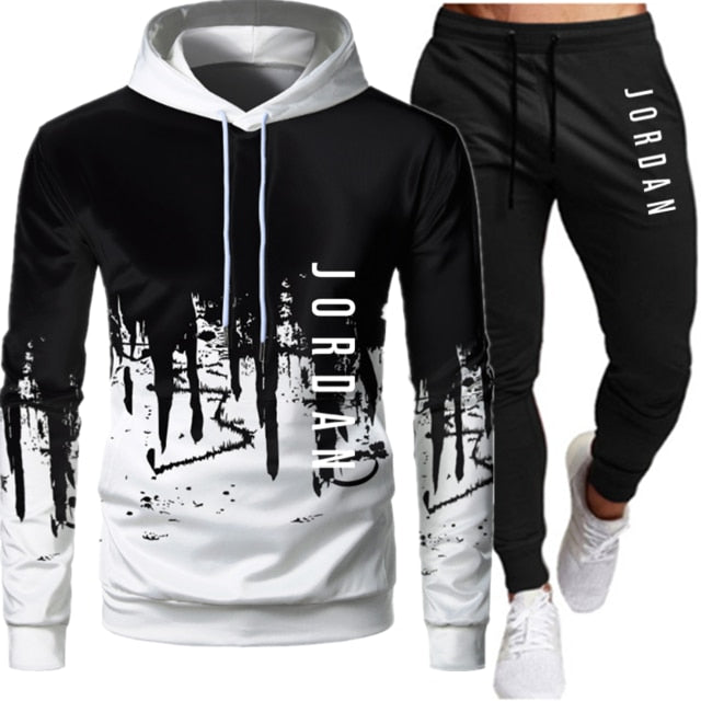 Sets Tracksuit Men Autumn Winter Hooded Sweatshirt Drawstring Outfit Sportswear  Two Piece Set