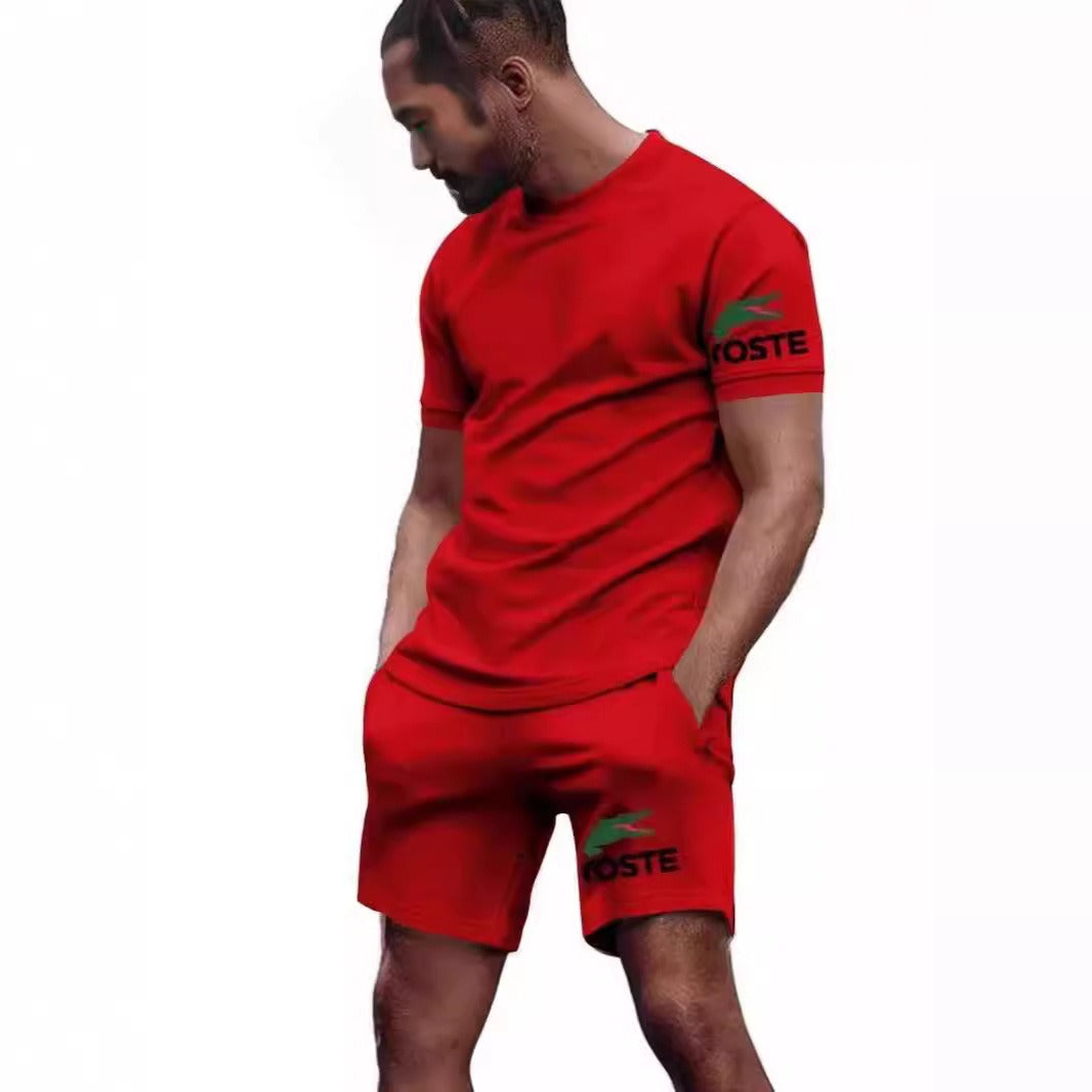 Summer sportswear set, men's fashion two-piece set, sports, fitness, running, leisure, quick drying short sleeved shorts