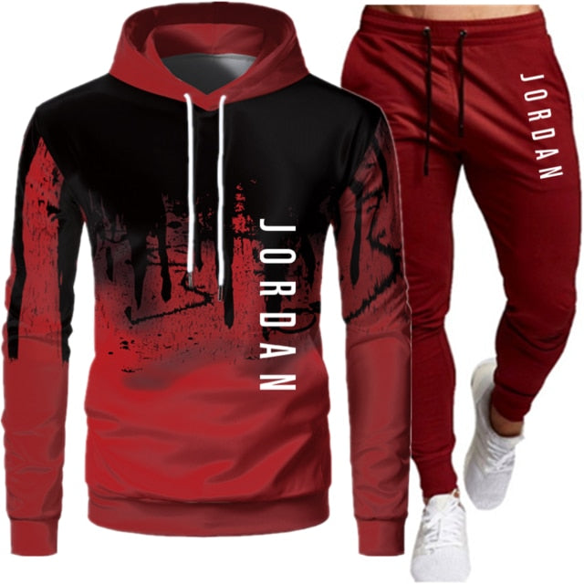 Sets Tracksuit Men Autumn Winter Hooded Sweatshirt Drawstring Outfit Sportswear  Two Piece Set